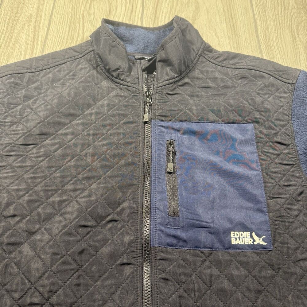 Eddie Bauer Quilted Soft Shell Jacket Men’s XL Blue Black Full Zip Outdoors EUC